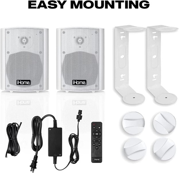 iHome IHSI-W400BT-PR-WHT Bluetooth, Indoor/Outdoor, All Weather, Weatherproof, Wall/Ceiling Mounted Surround Sound Speakers System